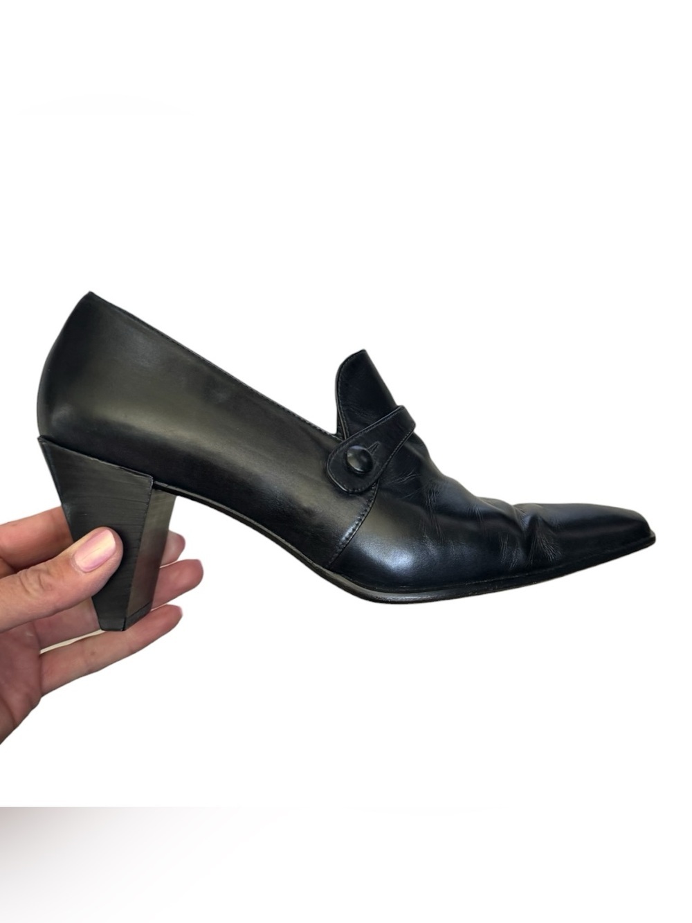 Stuart Weitzman Black Leather Mary Jane Heels Pointed Toe Y2K Office Chic 7M